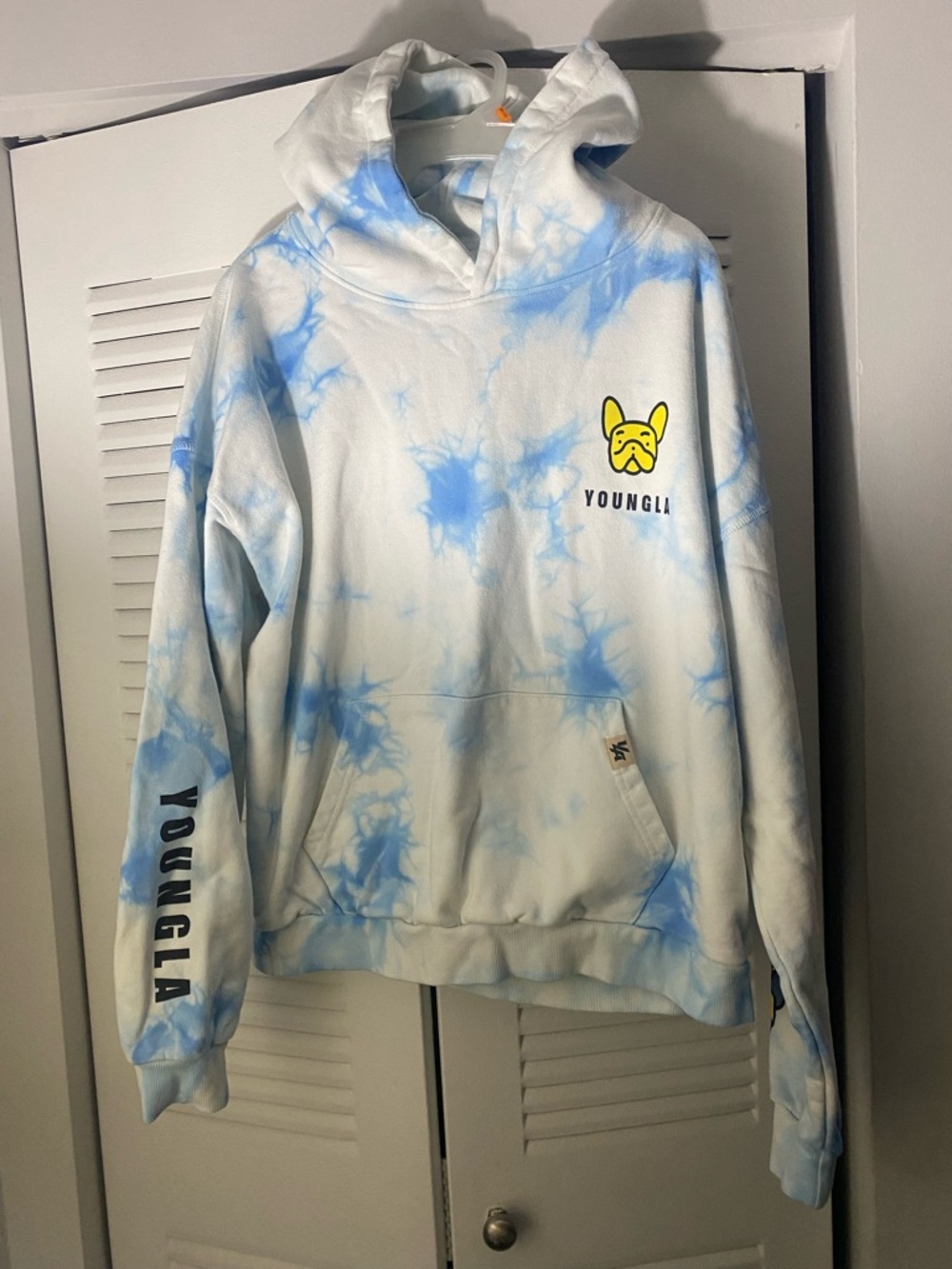 YoungLA White and Light Blue Tie-Dye Crewneck Hoodie